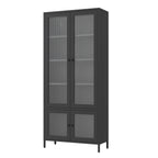 Large Metal Storage Cabinet Display Cabinet with 4 Glass Doors 5 Shelves Side Cabinet Bookcase Freestanding Cabinet for Bedro