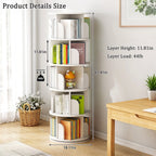 5 Tier Rotating Bookshelf, 360° Display Round Spinning Bookshelf, Space-Saving, Small Space Rotating Bookshelf Tower for Bedroom, Living Room, Home, Office, Warm White - Grand Goldman Shop