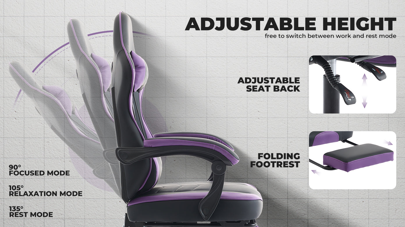 Gaming Chair, Ergonomic Computer Chair with Footrest and Massage Lumbar Support, Height Adjustable Swivel Video Game Chair fo