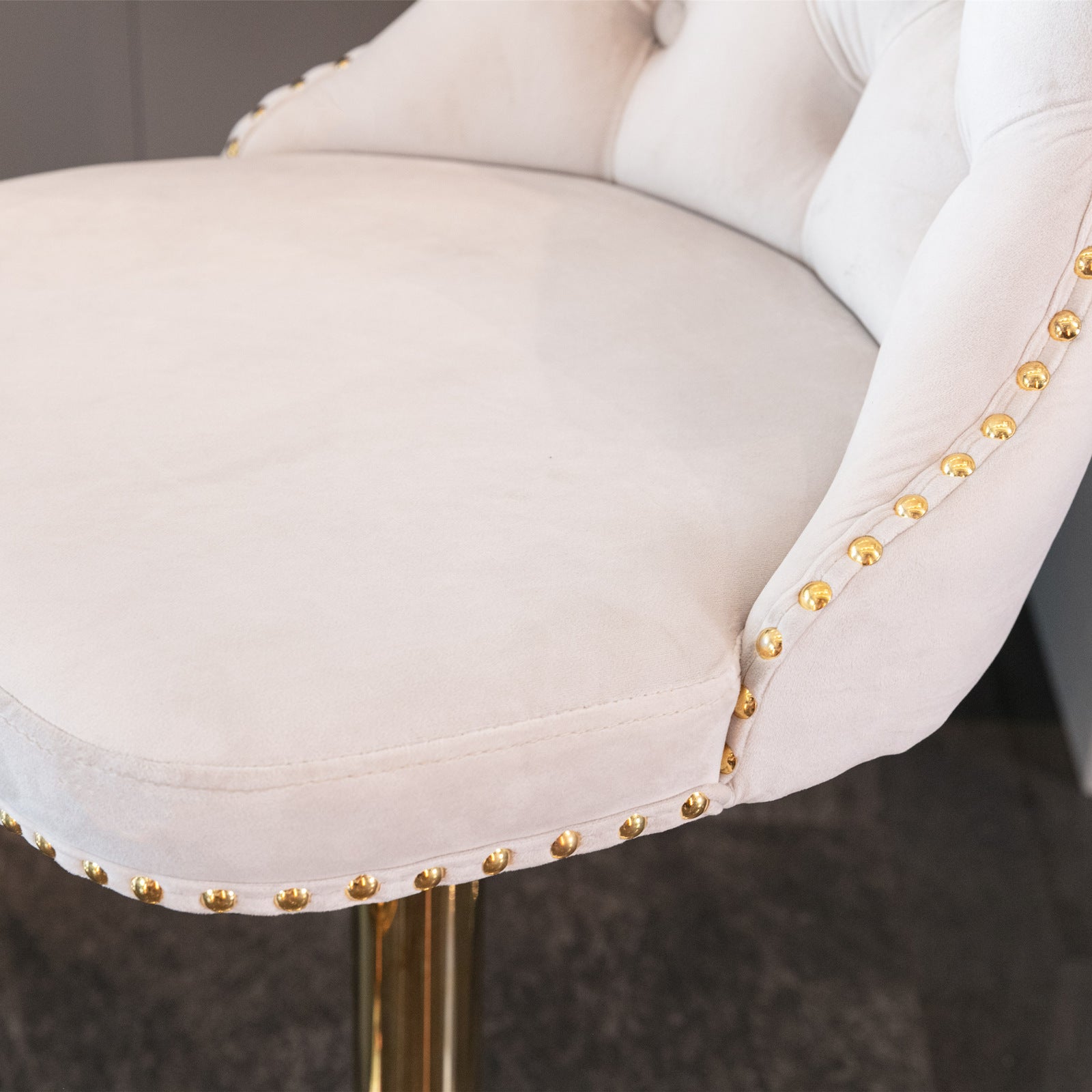 A&A Furniture,Golden Swivel Velvet Barstools Adjusatble Seat Height from 25-33 Inch,Modern Upholstered Bar Stools with Backs Comfortable Tufted for Home Pub and Kitchen Island,Beige,Set of 2 - Grand Goldman Shop