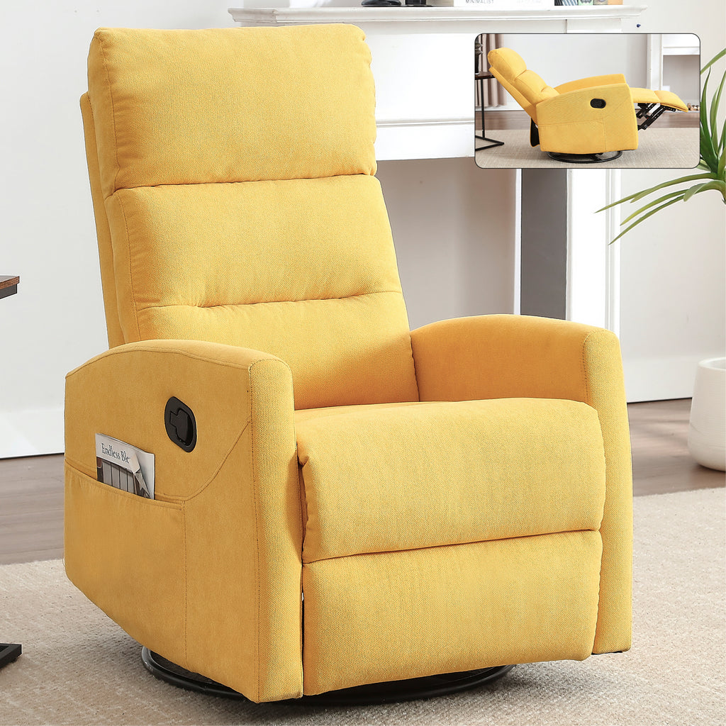 Manual Recliner Chair with Rocker and Swivel in Fabric for Living Room, Yellow - Grand Goldman Shop