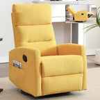 Manual Recliner Chair with Rocker and Swivel in Fabric for Living Room, Yellow - Grand Goldman Shop