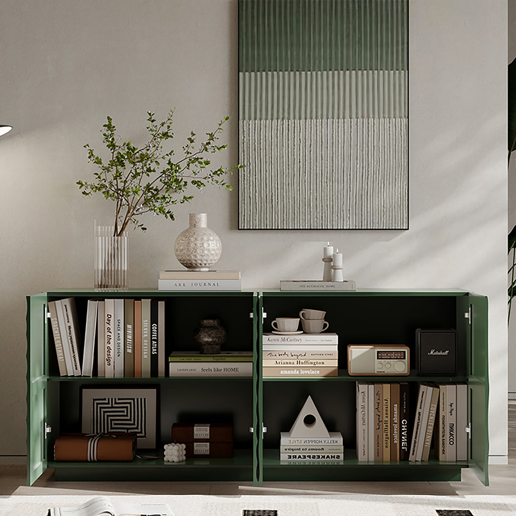 Sideboard Buffet Cabinet, 59'Green Accent Cabinet with 4 Doors, Mid Century Modern Pantry Cabinet, Wood Buffet Cabinet, Media Cabinet, Console Cabinet, Cabinet for Entryway, Living Room, Dining Room - Grand Goldman Shop