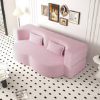Modern Floor Sofa with 2 Pillows,Convertible Teddy Fabric Foam Filled Sleeper Sofa Bed,15 ' Full Size Folding Mattress for Living Room,Guest Bed,Playroom,No Assembly Required,Pink - Grand Goldman Shop