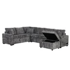 Modern Sectional Sofa Pull-out Sleeper with Storage Ottoman, USB Charging, Grey Tweed Chenille, 112.2' - Grand Goldman Shop