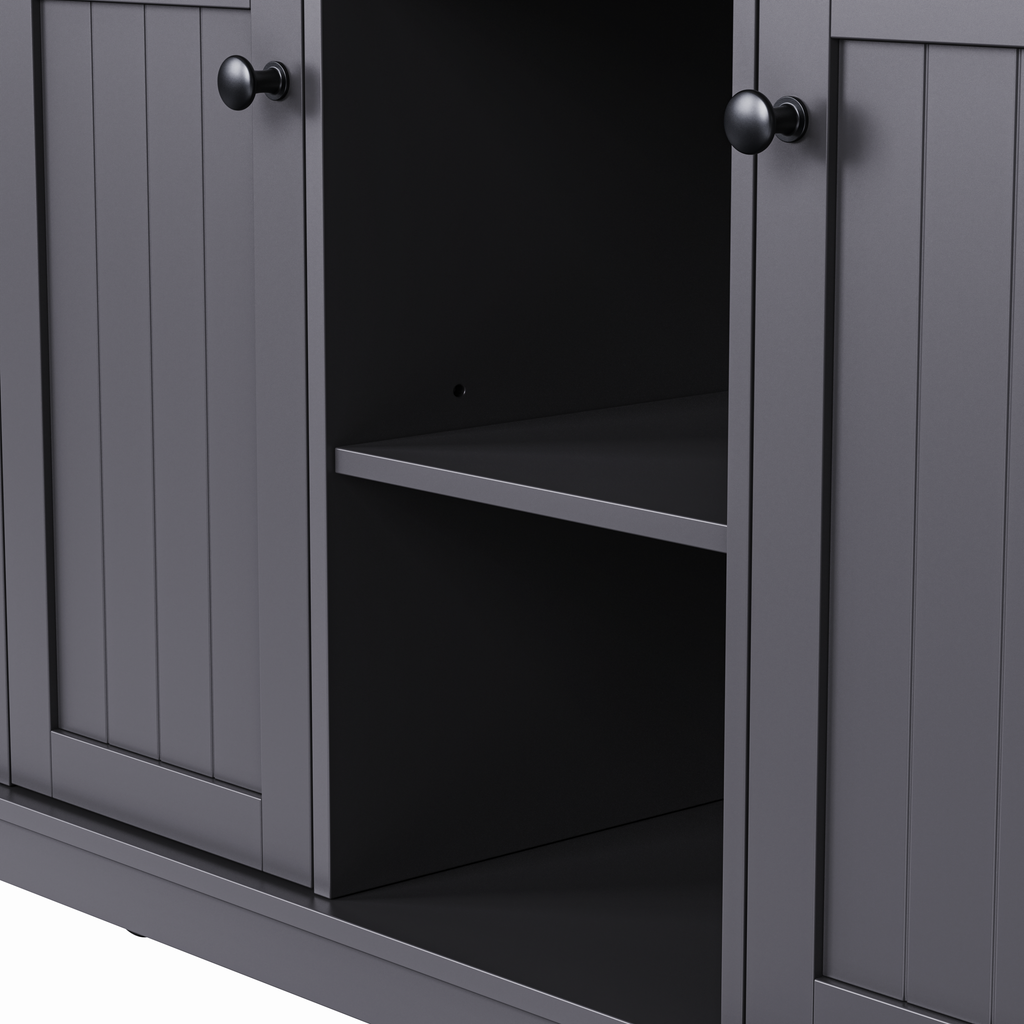 K&K 53inch Large Kitchen Island with 2 Bar Stools, Power Outlet,Door Internal Storage Rack, Kitchen Storage Cart on 5 Wheels with Drop Leaf, 5 Open Side Racks, 3 Drawers,Black (Three Packages) - Grand Goldman Shop