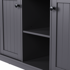 K&K 53inch Large Kitchen Island with 2 Bar Stools, Power Outlet,Door Internal Storage Rack, Kitchen Storage Cart on 5 Wheels with Drop Leaf, 5 Open Side Racks, 3 Drawers,Black (Three Packages) - Grand Goldman Shop