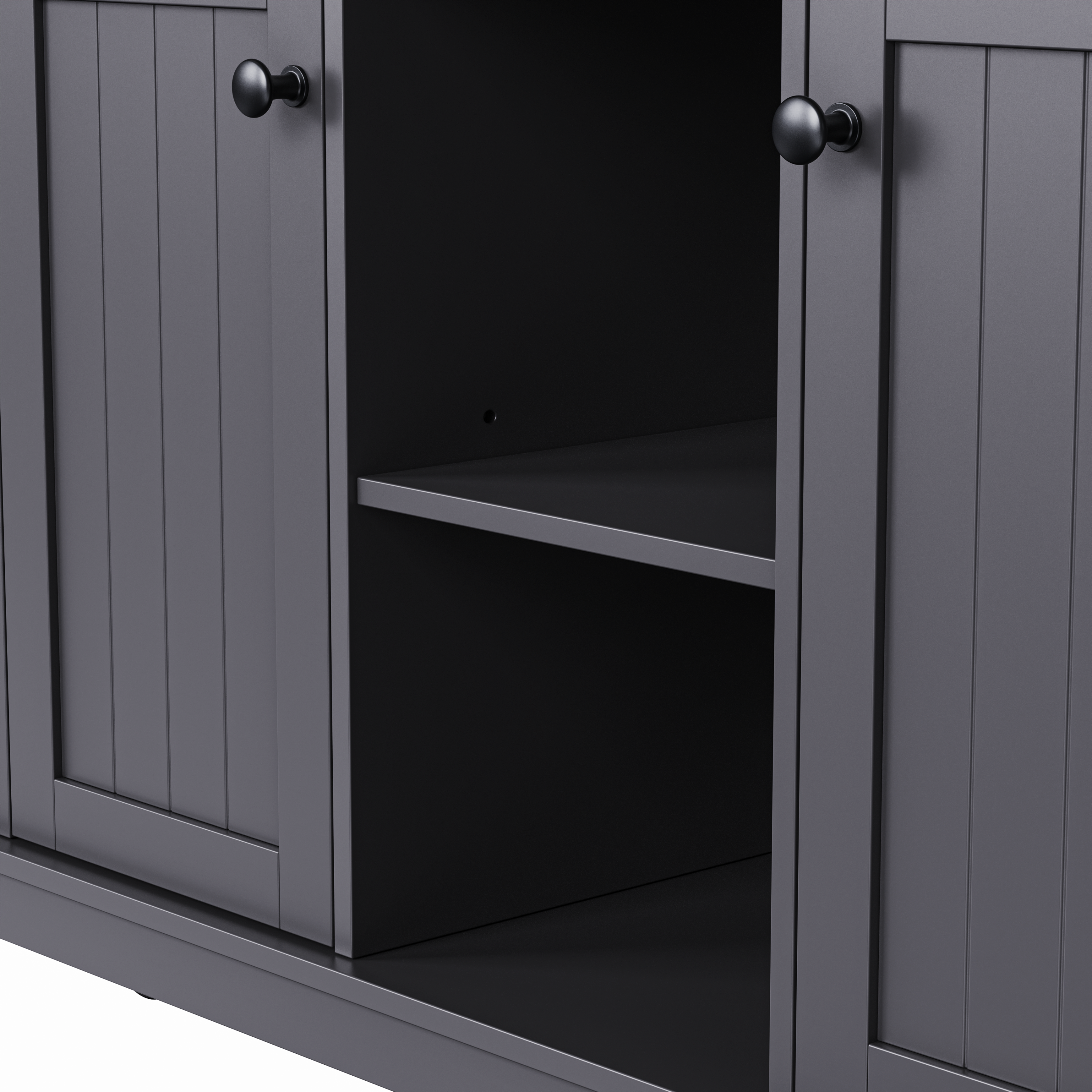 K&K 53inch Large Kitchen Island with 2 Bar Stools, Power Outlet,Door Internal Storage Rack, Kitchen Storage Cart on 5 Wheels with Drop Leaf, 5 Open Side Racks, 3 Drawers,Black (Three Packages) - Grand Goldman Shop