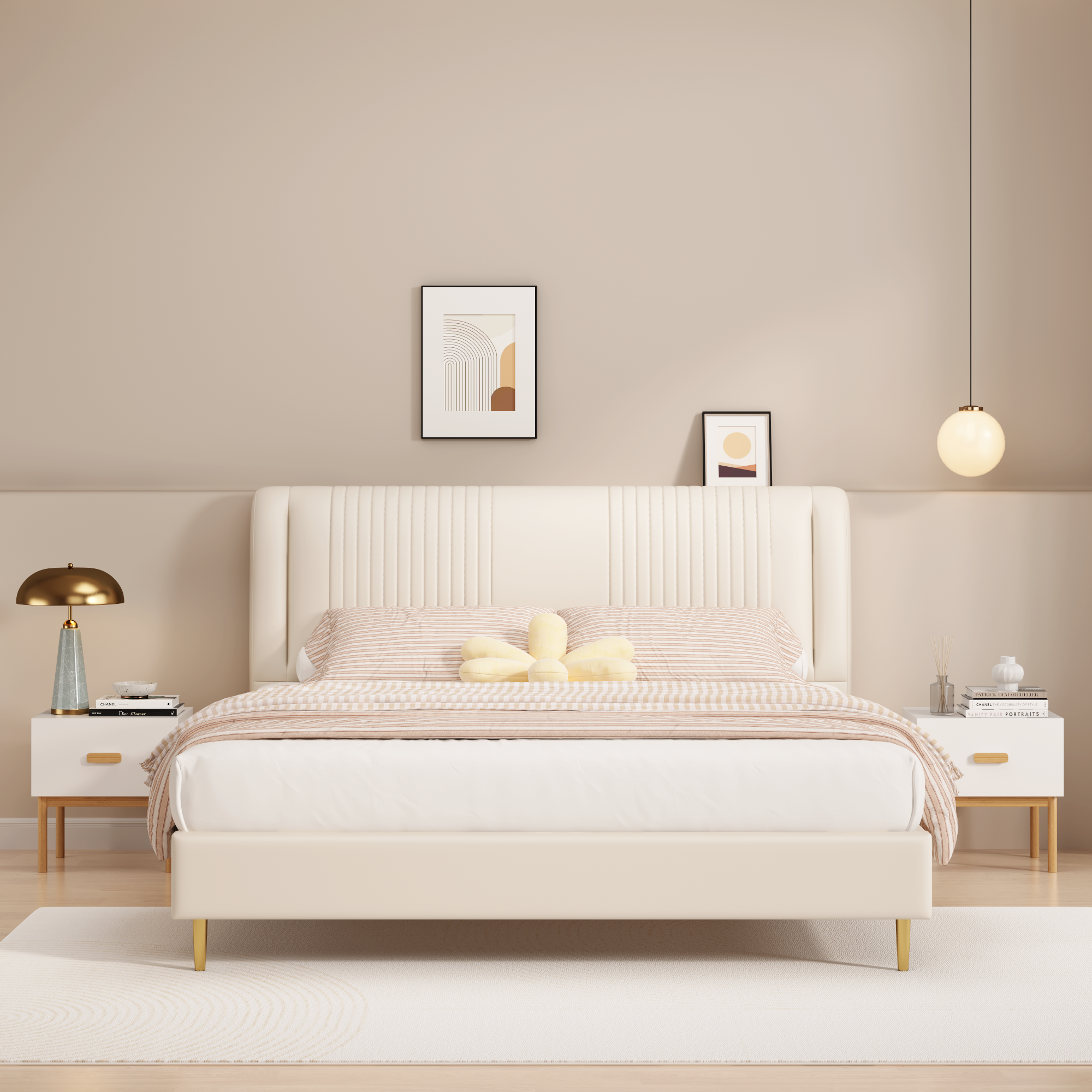 Modern White Nightstand with Drawer and Wood Legs, Minimalist Bedside Table with Handle for Bedroom, Living Room, Apartment - Grand Goldman Shop