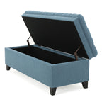 Juliana Storage Ottoman with Stylish Design in Blue Fabric and Birch Legs - Grand Goldman Shop