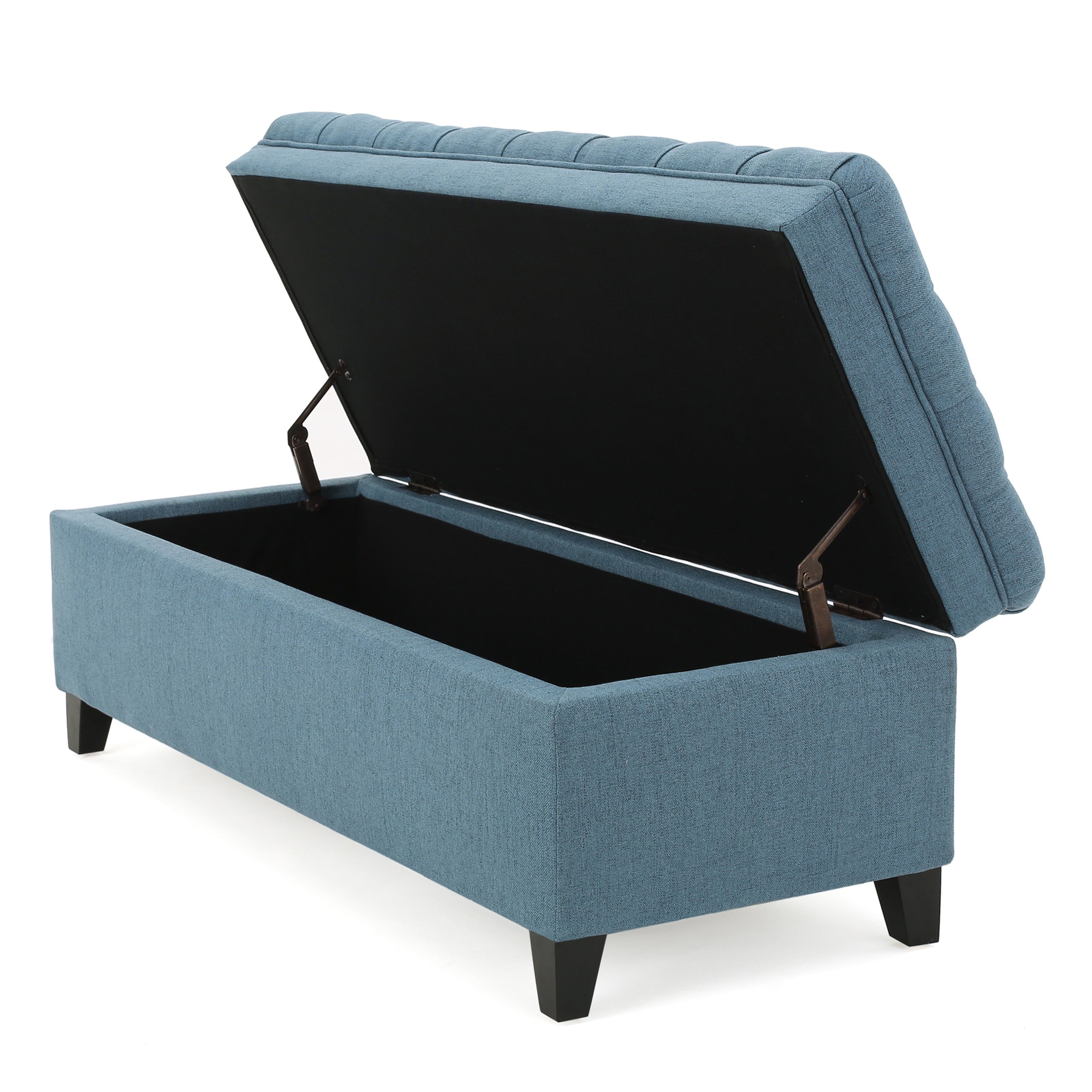Juliana Storage Ottoman with Stylish Design in Blue Fabric and Birch Legs - Grand Goldman Shop