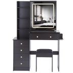 37' Middle Size Left Bedside Cabinet Vanity Table + Cushioned Stool Dresser Set, 2 AC+2 USB Socket, Hair Dryer Stand, Large Touch Control LED Sliding Mirror, 3-color Switch, EPA, GCC, UL Certificate - Grand Goldman Shop