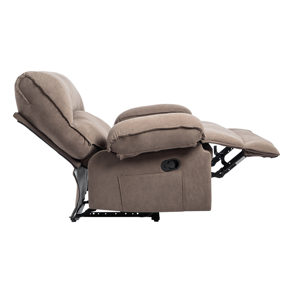 Oversized Velvet Recliner Chair Sofa with Manual Push-Back Functionality in Brown - Grand Goldman Shop
