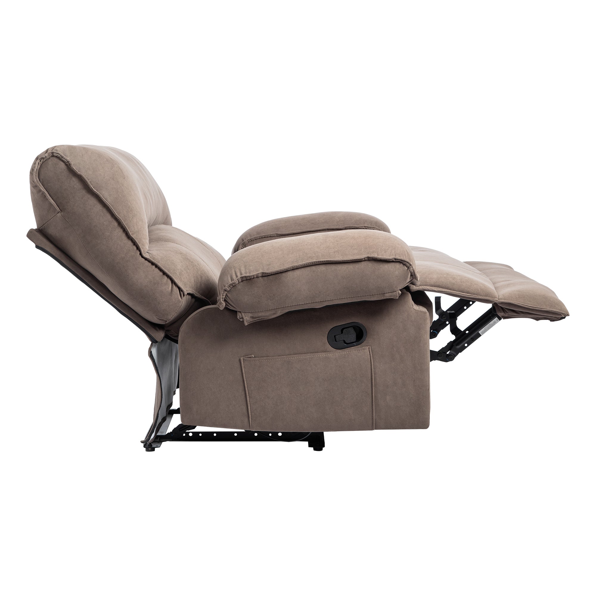 Oversized Velvet Recliner Chair Sofa with Manual Push-Back Functionality in Brown - Grand Goldman Shop