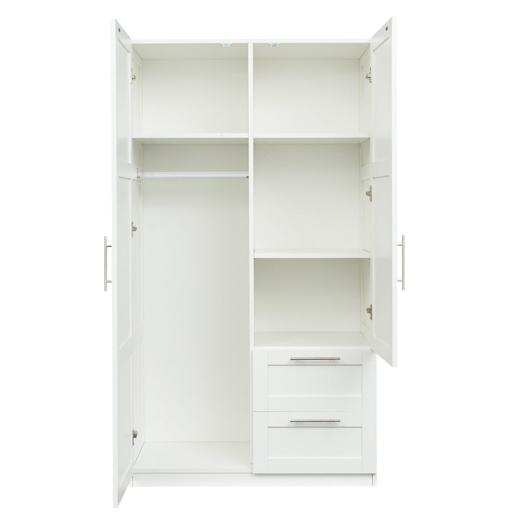 High wardrobe and kitchen cabinet with 2 doors, 2 drawers and 5 storage spaces,white - Grand Goldman Shop