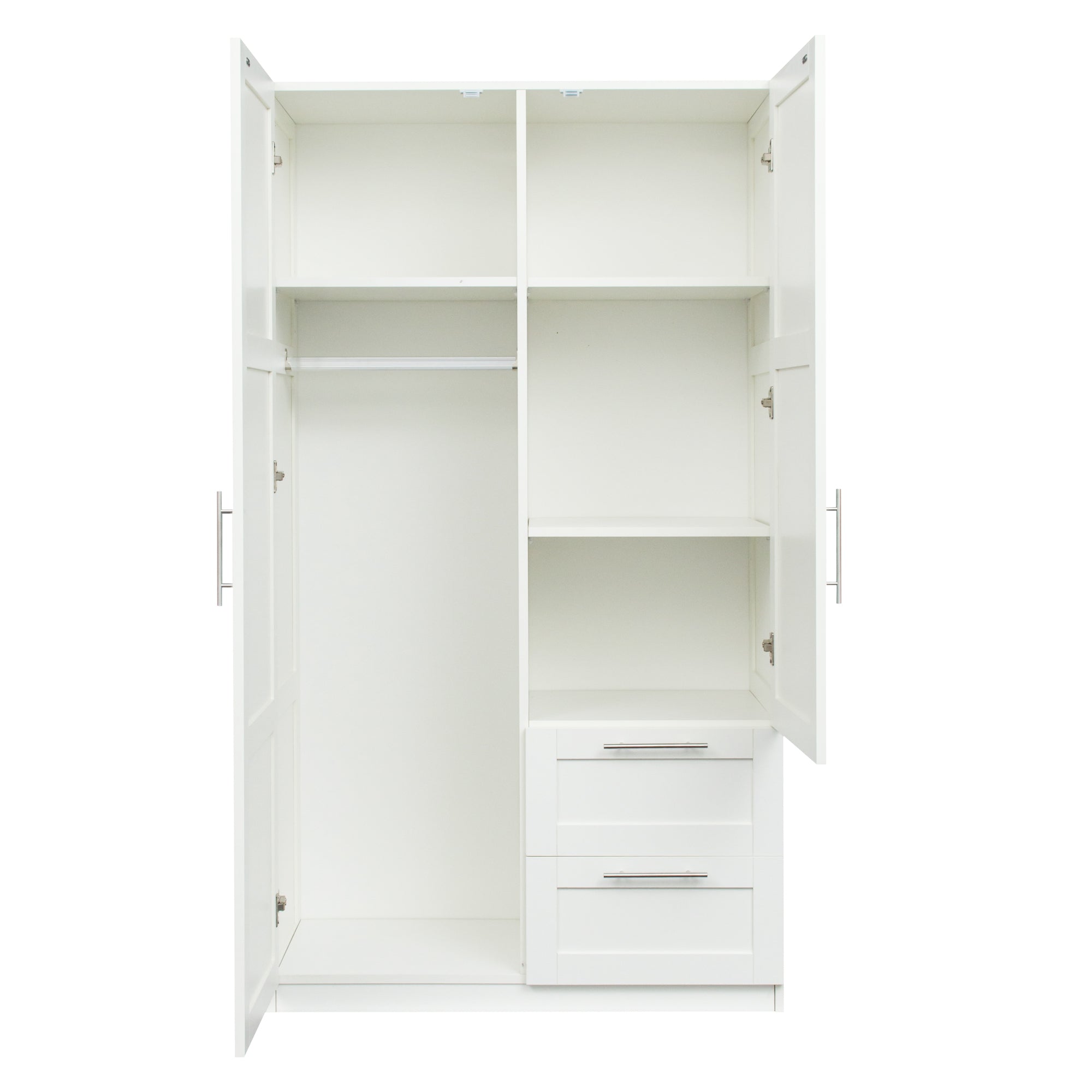 High wardrobe and kitchen cabinet with 2 doors, 2 drawers and 5 storage spaces,white - Grand Goldman Shop