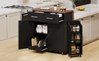 K&K 47.2' Farmhouse Kitchen Island with Drop Leaf, Kitchen Storage Island with Removable Side Racks, Two Drawers, Rolling Kitchen Cart on Wheels with Towel Rack, for Home, Kitchen, Dining Room, Black - Grand Goldman Shop