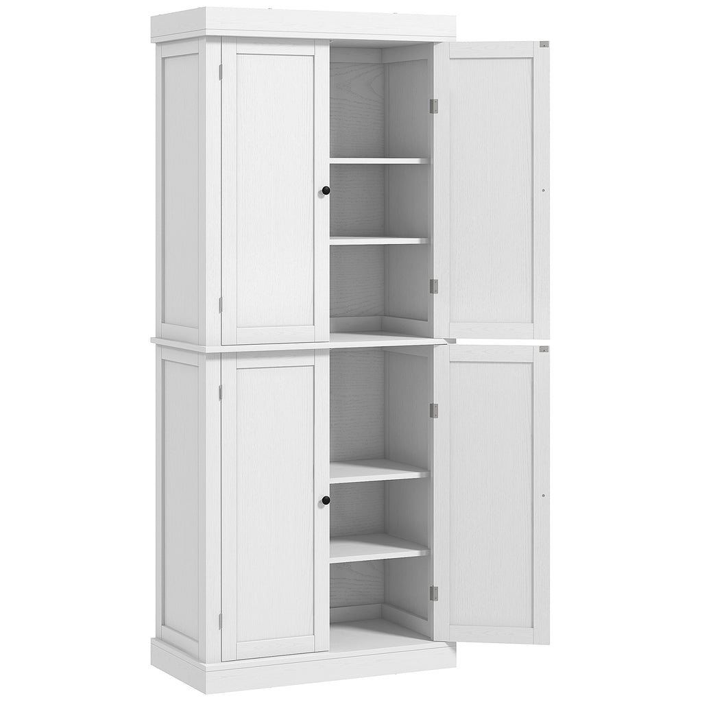 HOMCOM 72.5' Freestanding Kitchen Pantry Cabinet, Tall Storage Cabinet with 4 Doors and 2 Adjustable Shelves for Dining Room, White Wood Grain - Grand Goldman Shop