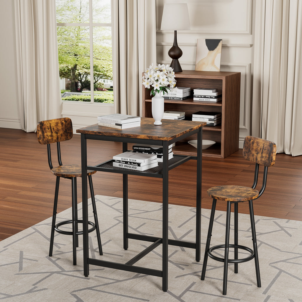 Bar table, equipped with 2 bar stools , with backrest and partition (Rustic Brown) - Grand Goldman Shop