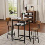 Bar table, equipped with 2 bar stools , with backrest and partition (Rustic Brown) - Grand Goldman Shop