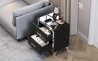 High Gloss Mirrored Nightstand with 2 Drawers,Modern End Table with Drawers,Mirrored High Gloss Wood Nightstand Metal Handle Bedside End Table for Bedroom, Dorm,Living Room,Black - Grand Goldman Shop