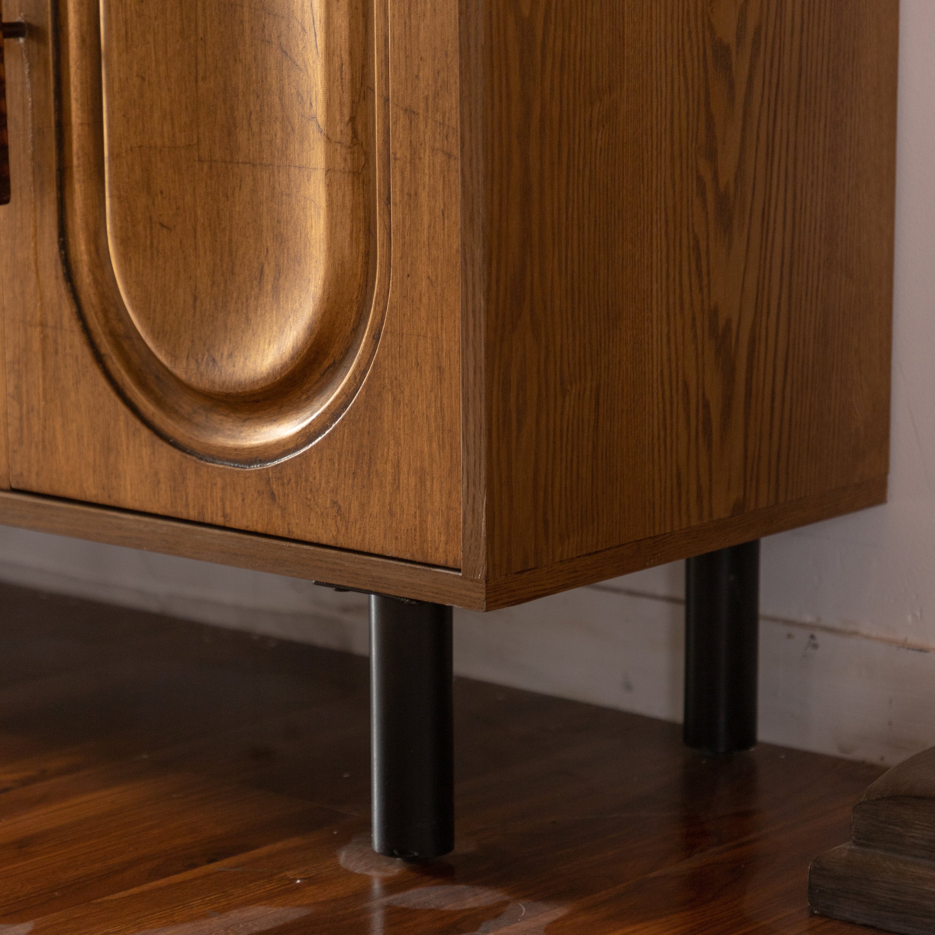 59.84' Gold-Toned 4-Door Sideboard Buffet Cabinet - Solid Wood & MDF Arched Door Storage Console Table for Dining Room/Living Room - Grand Goldman Shop