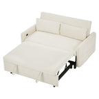 Modern Convertible Pull-out Sofa Bed with USB Ports and Pillows, Beige Corduroy, 57.48 inches - Grand Goldman Shop