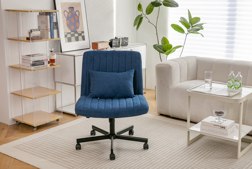 Modern Linen Blue Criss Cross Office Chair with Adjustable Height, Ergonomic Design, and Breathable Fabric in Blue Linen Mate