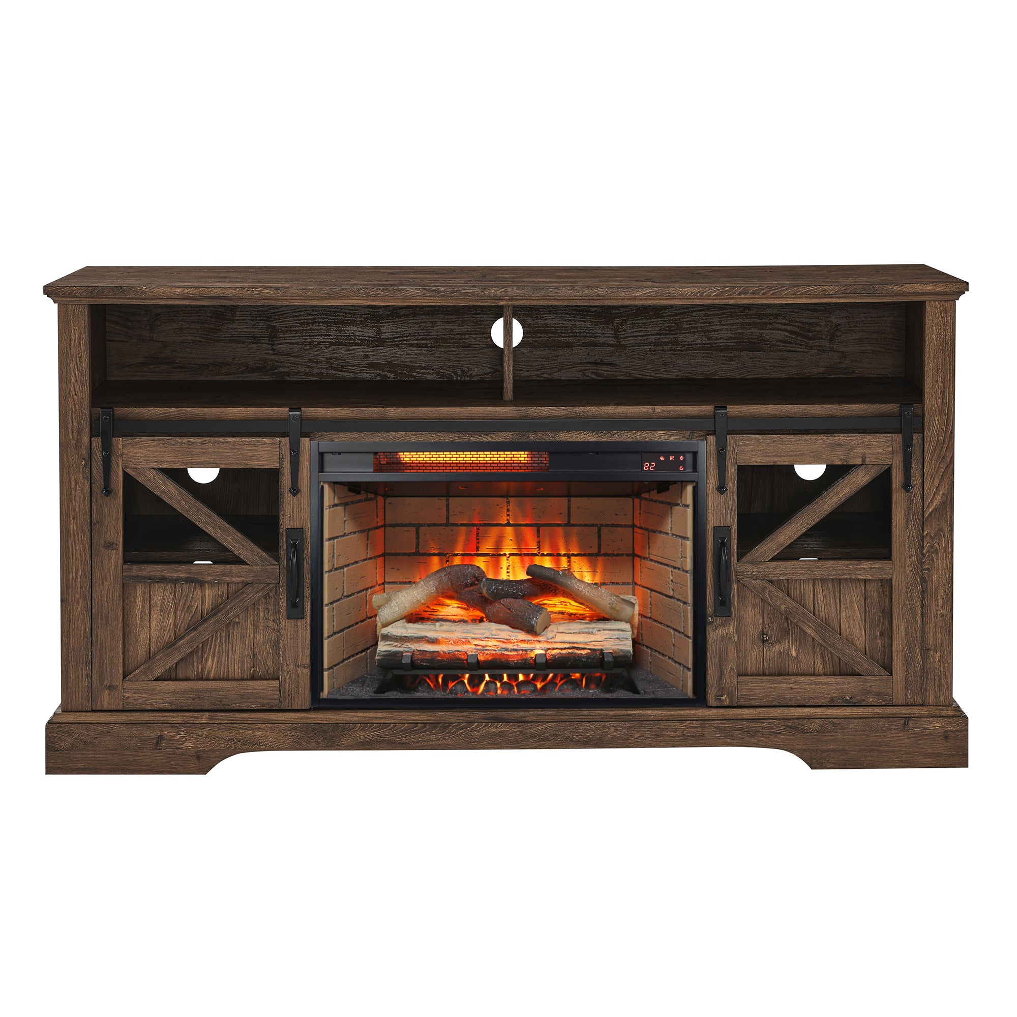 60 Inch Electric Fireplace  Entertainment Center With Door Sensor-Reclaimed Barnwood Color - Grand Goldman Shop