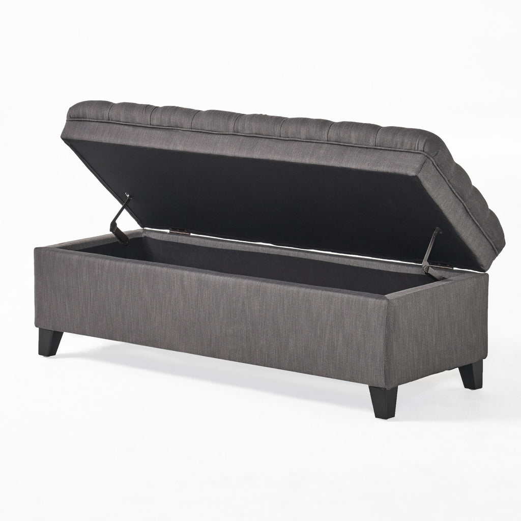 JULIANA Stylish Storage Ottoman with Extra Seating in Gray Fabric, 50x20.5x18.3 inches - Grand Goldman Shop