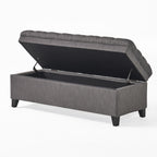 JULIANA Stylish Storage Ottoman with Extra Seating in Gray Fabric, 50x20.5x18.3 inches - Grand Goldman Shop