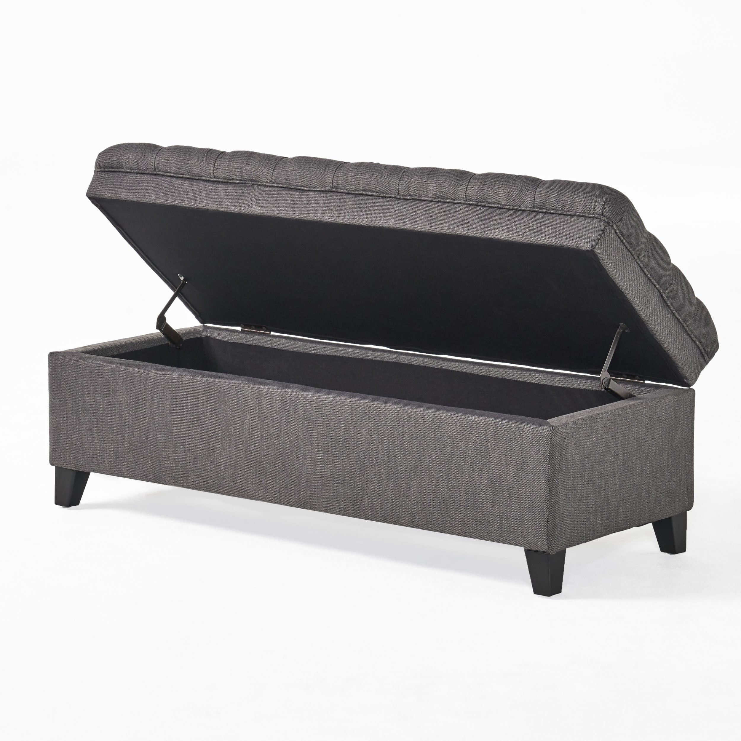 JULIANA Stylish Storage Ottoman with Extra Seating in Gray Fabric, 50x20.5x18.3 inches - Grand Goldman Shop