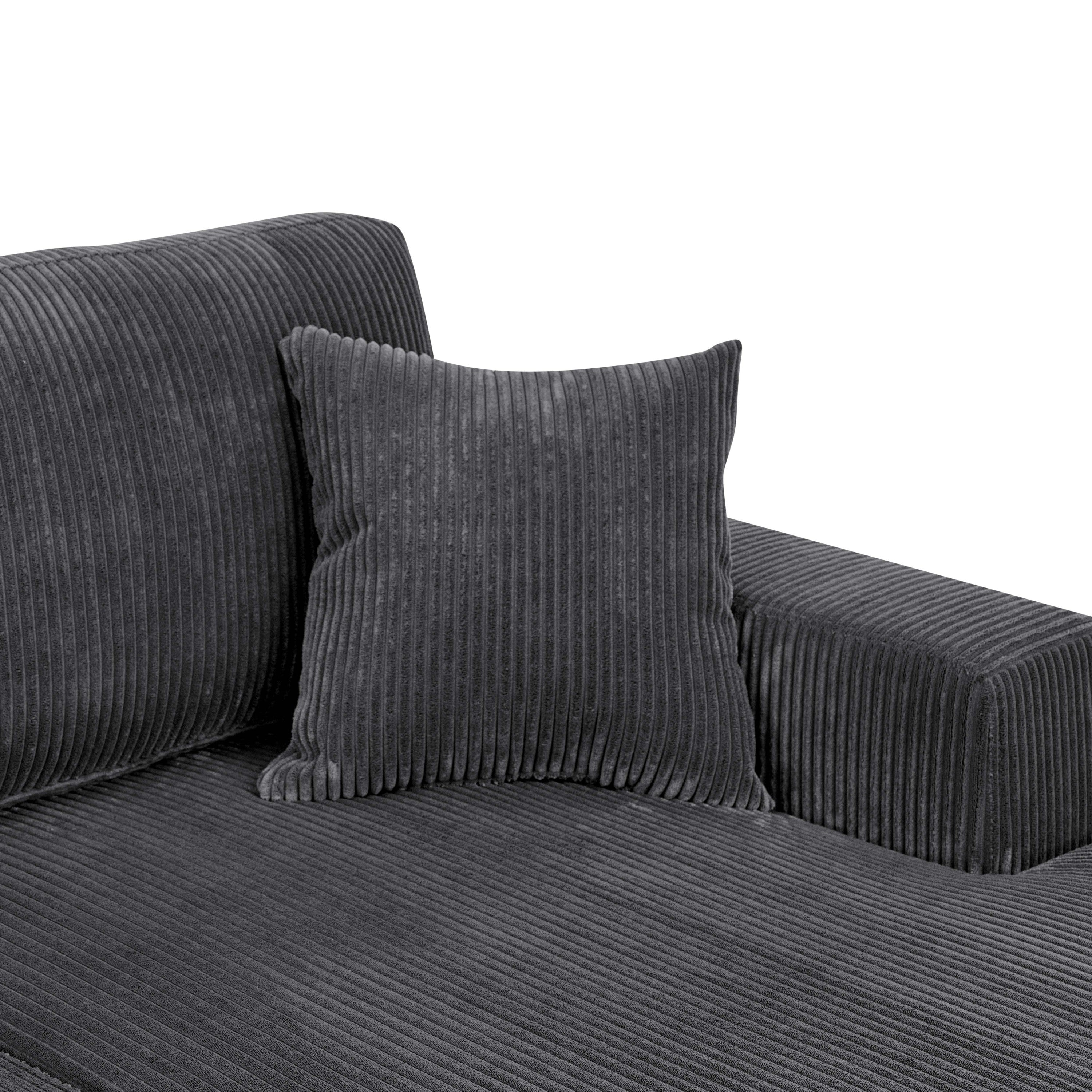 3-Piece Corduroy Double-Chaise Sectional Sofa - Gray - Grand Goldman Shop