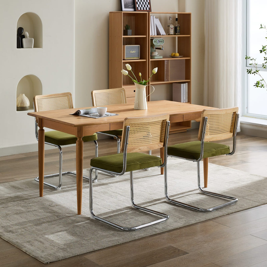 Mid Century Modern Dining Chairs Set of 2, Velvet Accent Chairs with Natural Cane Back & Stainless Chrome Base, Famous Breuer Designed Chairs, Upholstered Rattan Kitchen Chairs,Olive-Green - Grand Goldman Shop