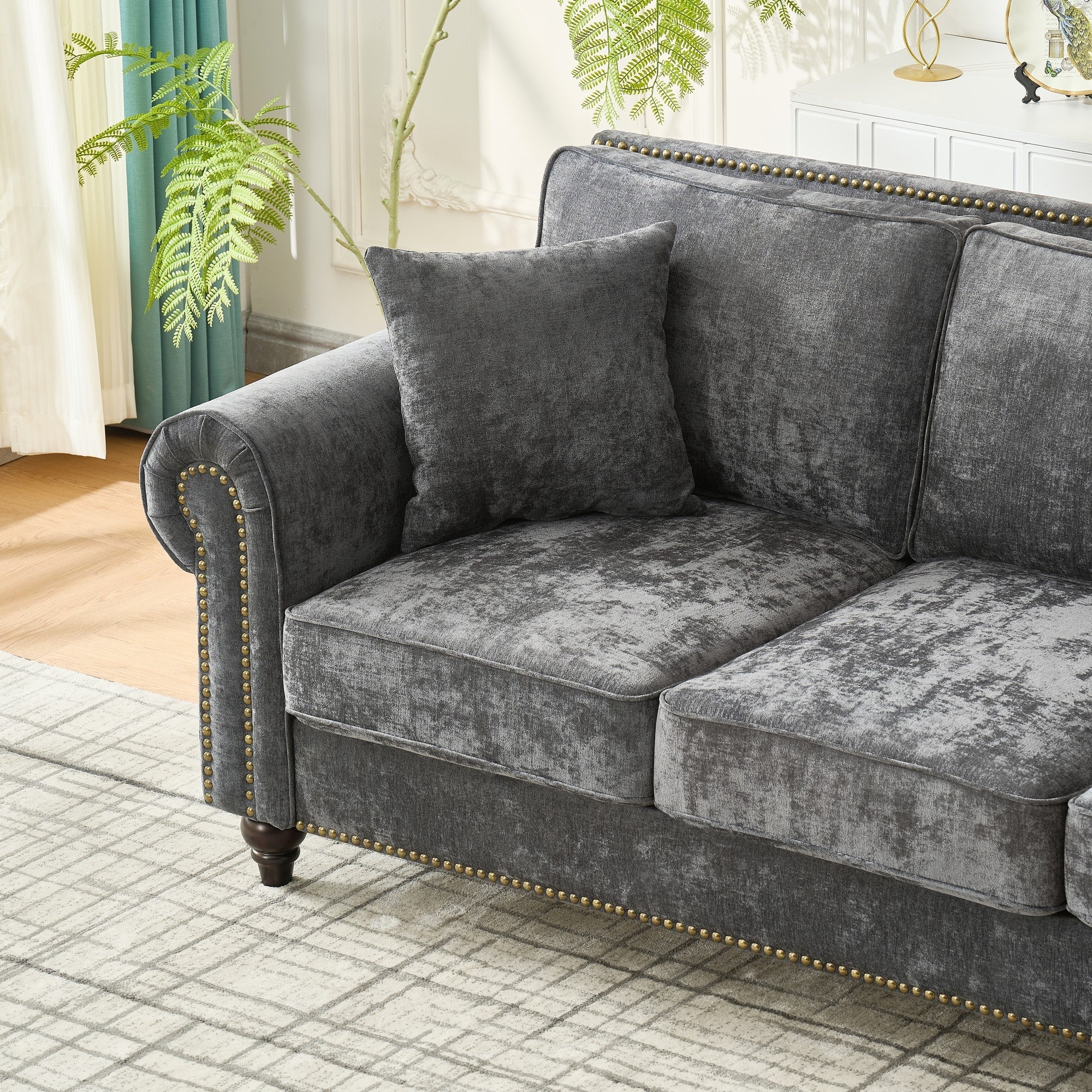Modern 2-Seater Sofa with Rolled Arms, Tufted Upholstered Couch in Gray Fabric, 63 Inches - Grand Goldman Shop