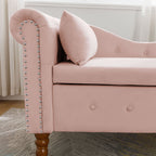 Pink Chaise Lounge Indoor, Velvet Lounge Chair for Bedroom with Storage & Pillow, Modern Upholstered Rolled Arm Chase Lounge for Sleeping with Nailhead Trim for Living Room Bedroom Office - Grand Goldman Shop
