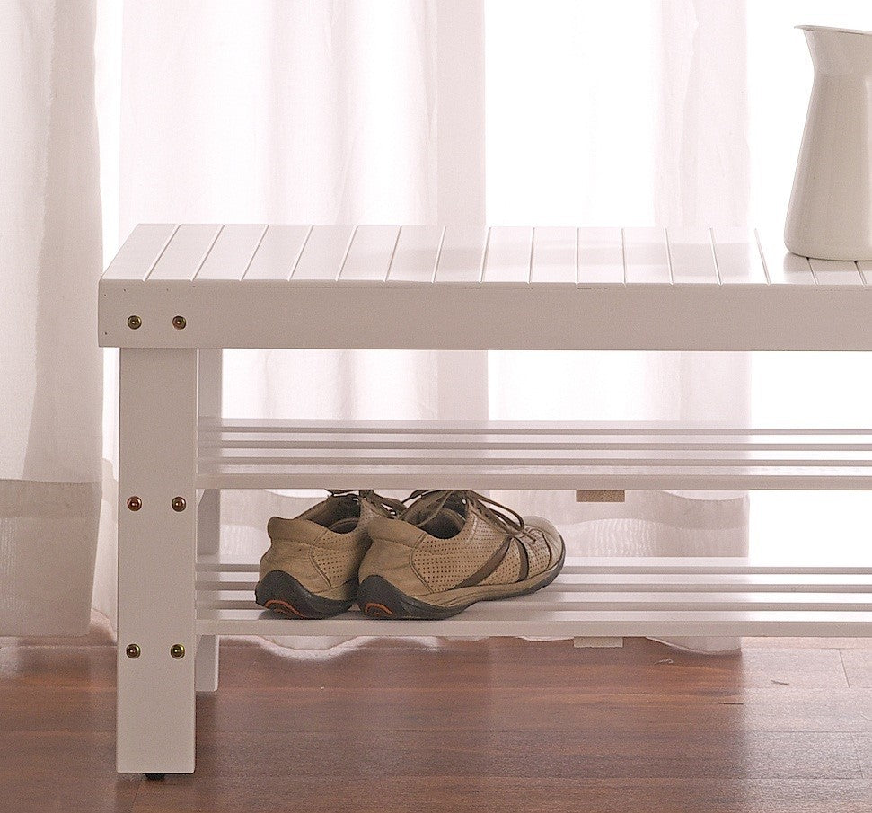 Pina Quality Solid Wood Shoe Bench, White Finish - Grand Goldman Shop