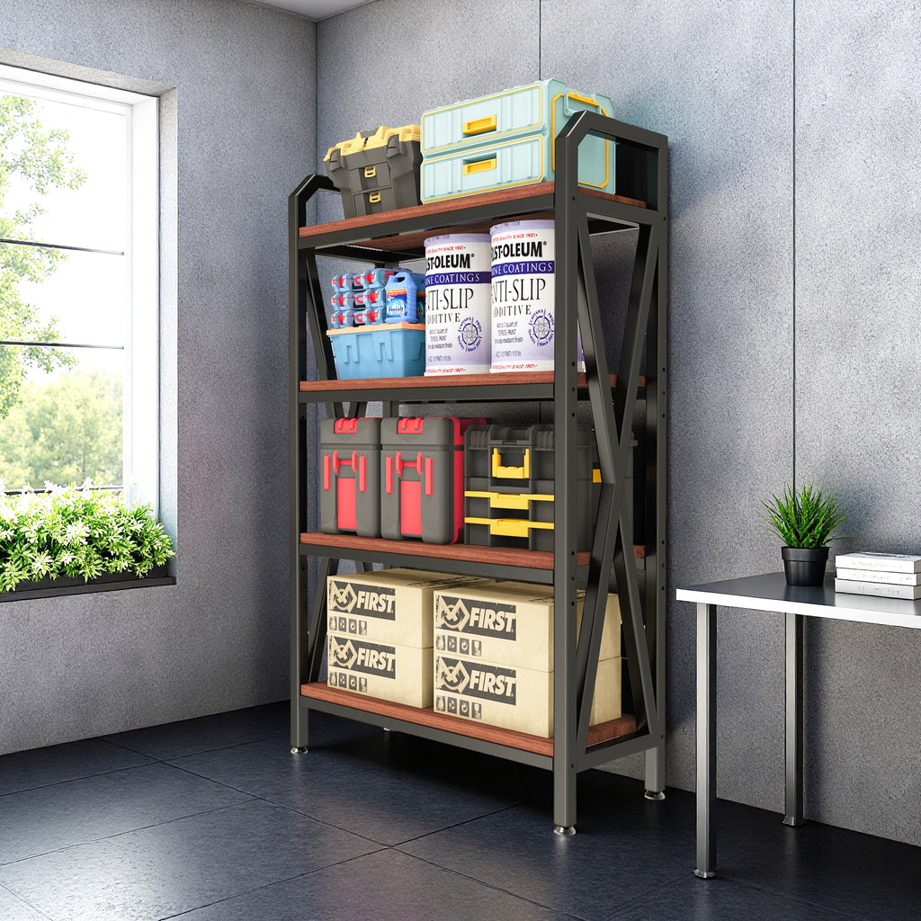 56.30'' Bakers Rack 4-Level Storage Shelves Metal and Wooden Kitchen Shelves, Kitchen Organizers and Storage, for Garage, Pantry, Bathroom, Closet ,33.50'' Length - Grand Goldman Shop