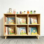 Stylish 6 Cube Wooden Storage Shelf, Freestanding Open Bookcase with Legs, Natural Solid Wood Cubby Organizer for Living Room