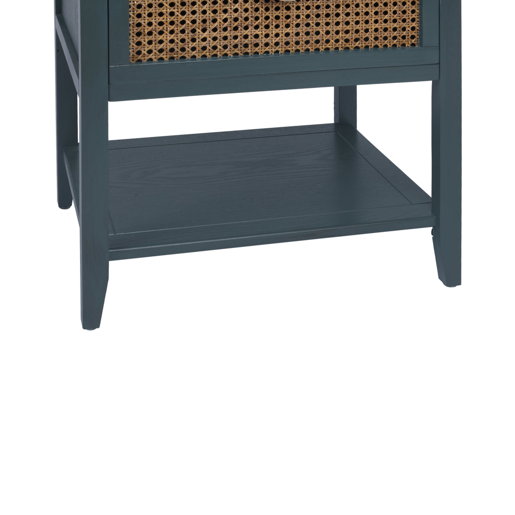 2-Drawer Side Table - Natural Rattan - End Table - Suitable for Bedroom, Living Room, or Study - Green MDF - Grand Goldman Shop