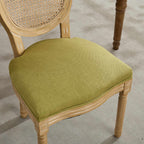 A&A Furniture,French Style Solid Wood Frame Antique Painting Linen Fabric Rattan Back Dining Chair,Set of 2,Olive-Green - Grand Goldman Shop