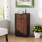 Woodgrain Tilt-Out Trash Can Cabinet with Wave-Textured Drawer & Pull-Out Bin in Walnut Finish - Grand Goldman Shop