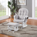 Mason Glider and Ottoman White Wood and Woven Gray Fabric - Grand Goldman Shop