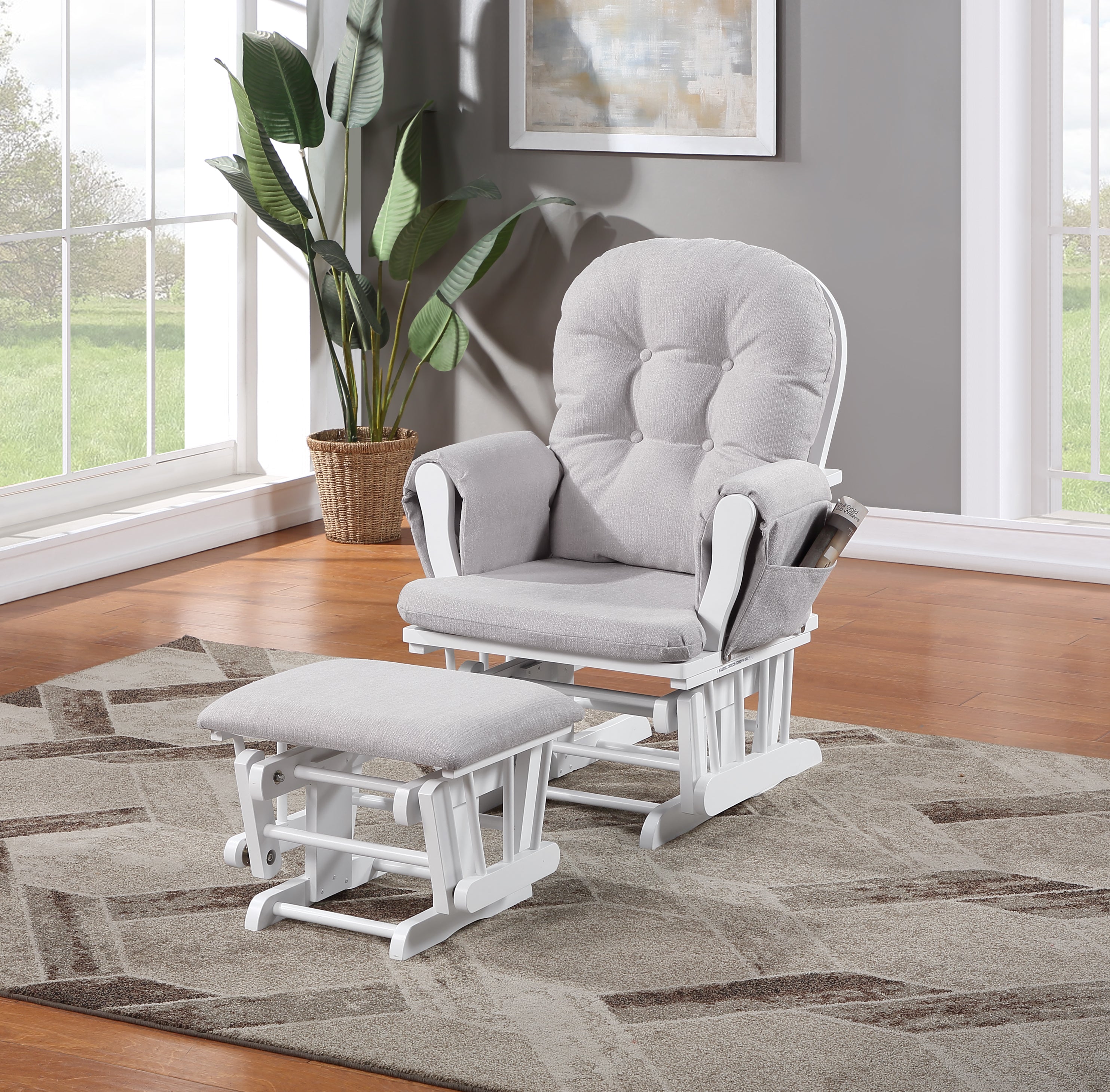 Mason Glider and Ottoman White Wood and Woven Gray Fabric - Grand Goldman Shop
