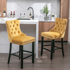 Contemporary Velvet Upholstered Barstools with Button Tufted Decoration and Wooden Legs, and Chrome Nailhead Trim, Leisure Style Bar Chairs,Bar stools, Set of 2 (Golden),SW2002GL - Grand Goldman Shop
