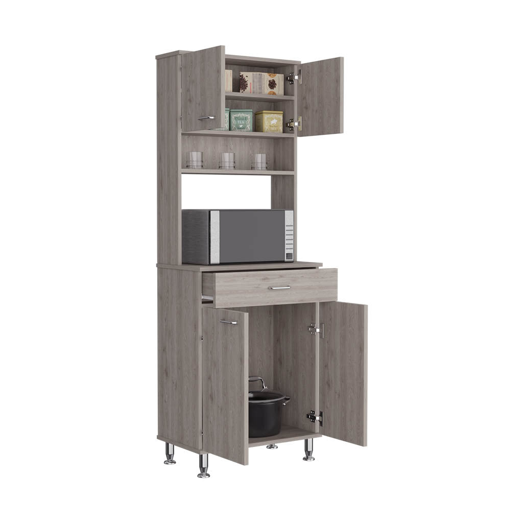 Della 60 Kitchen Pantry with Countertop, Closed & Open Storage -Light Gray - Grand Goldman