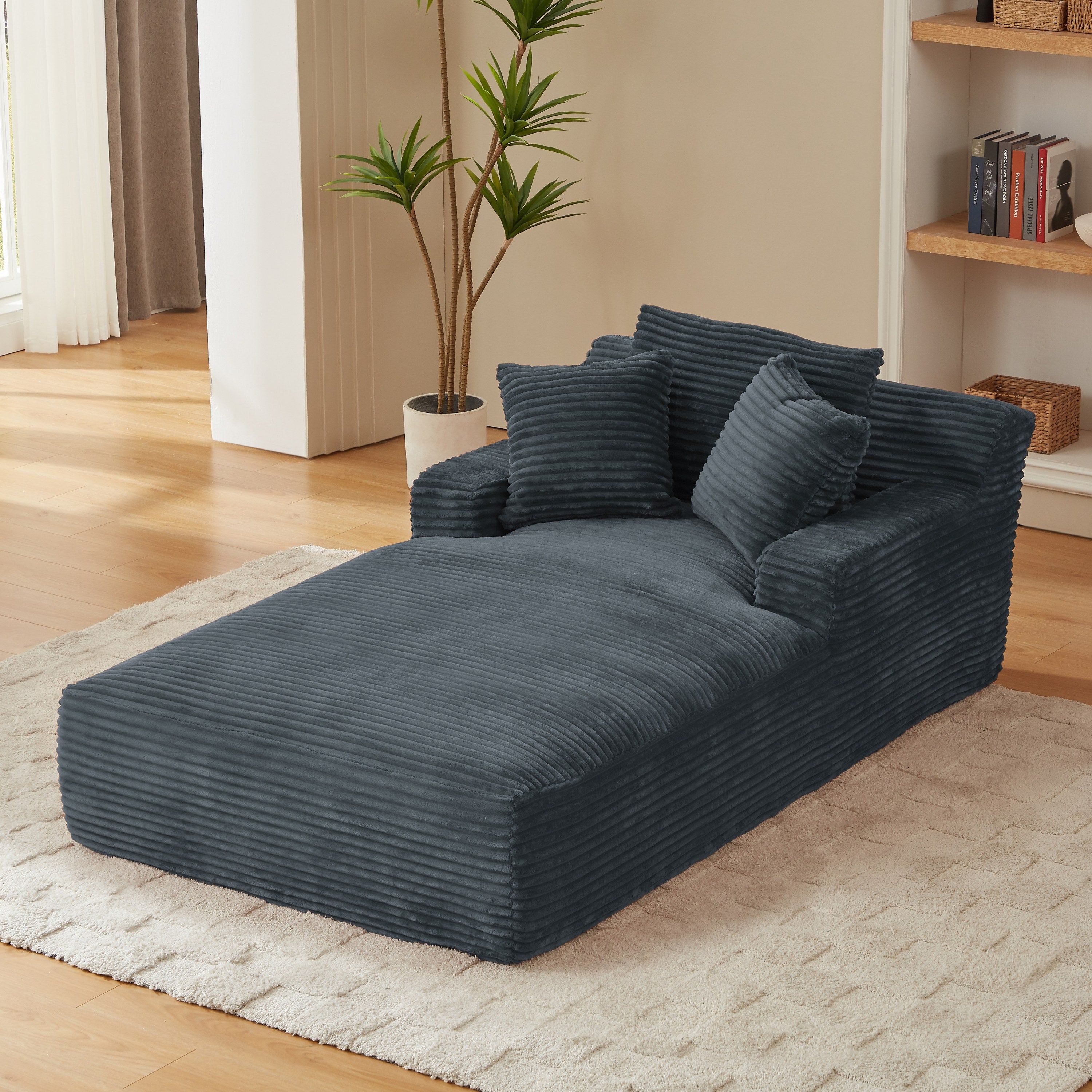Oversized Chaise Lounge Chair Indoor, Corduroy Upholstered Modern Sofa Couch in Dark Grey, No Assembly Required, Comfy Sleeper Sofa for Living Room or Office - Grand Goldman Shop
