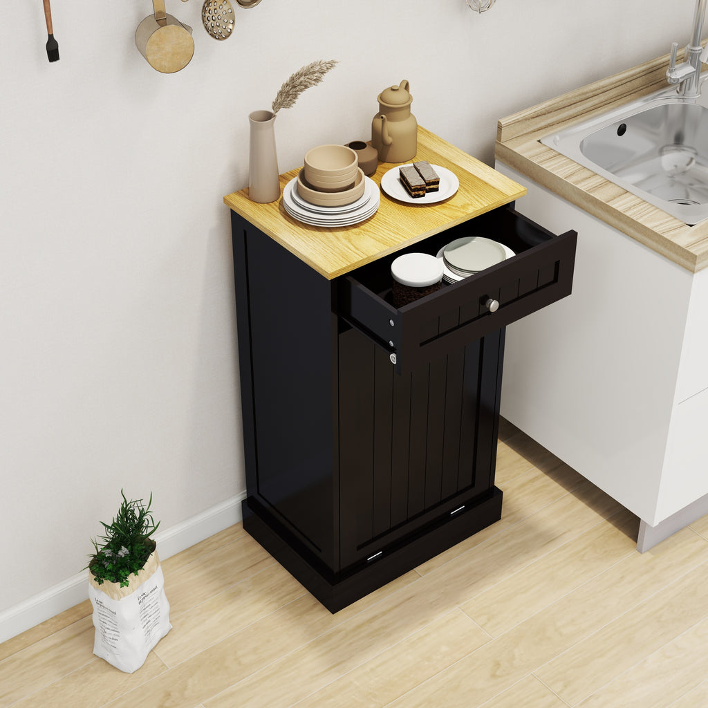 One Drawers and One-Compartment Tilt-Out Trash Cabinet Kitchen Trash Cabinet-Black - Grand Goldman Shop