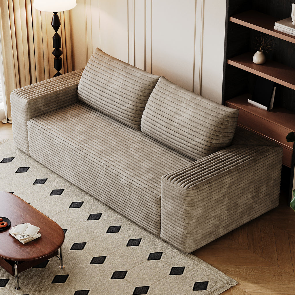 71' 3Setaser Sofa,Corduroy Fabric,Deep Seat Couches,Comfy Loveseat Sofa,No Assembly,1pcs for Living room, Bedroom,Conference room ,Apartment,Camel - Grand Goldman Shop