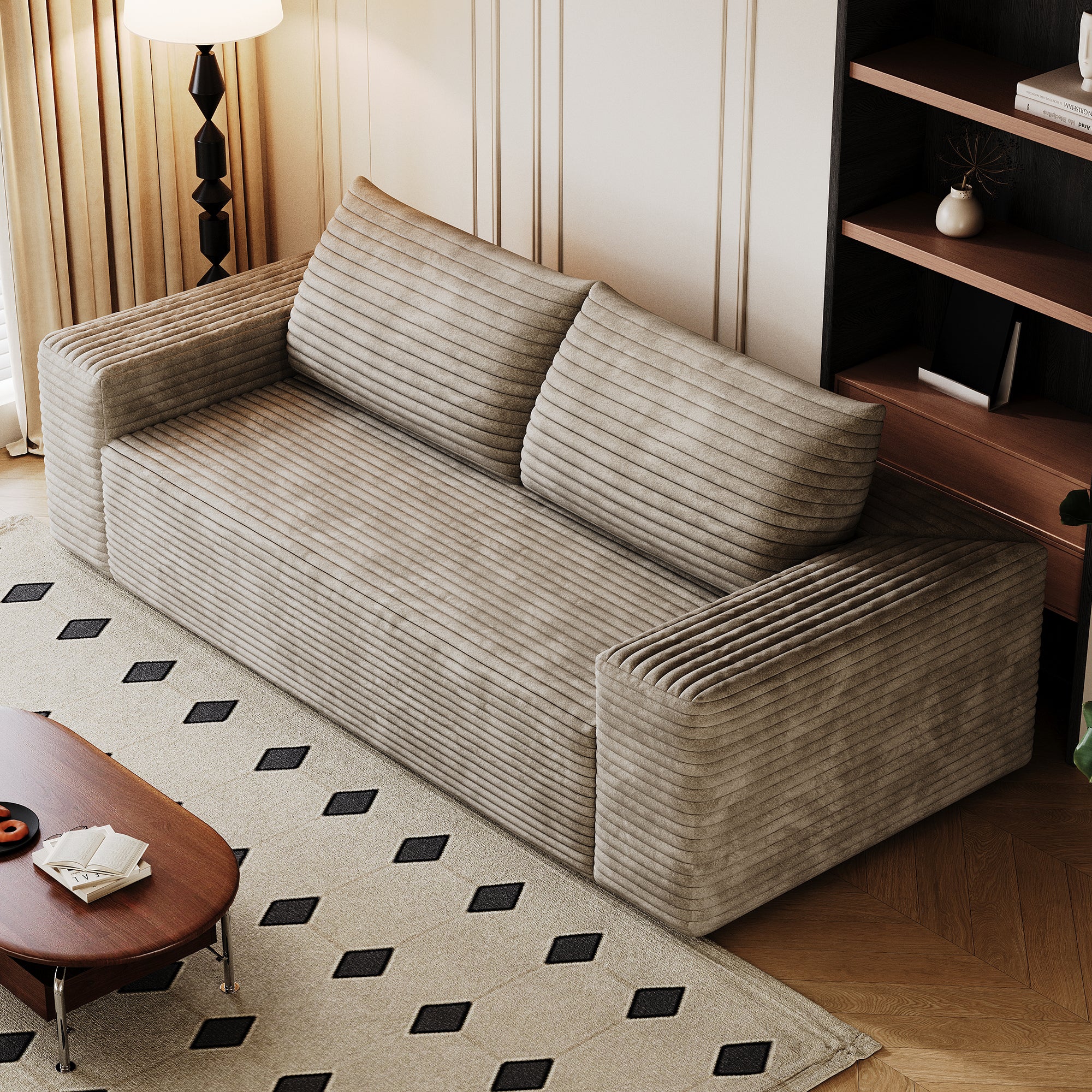71' 3Setaser Sofa,Corduroy Fabric,Deep Seat Couches,Comfy Loveseat Sofa,No Assembly,1pcs for Living room, Bedroom,Conference room ,Apartment,Camel - Grand Goldman Shop